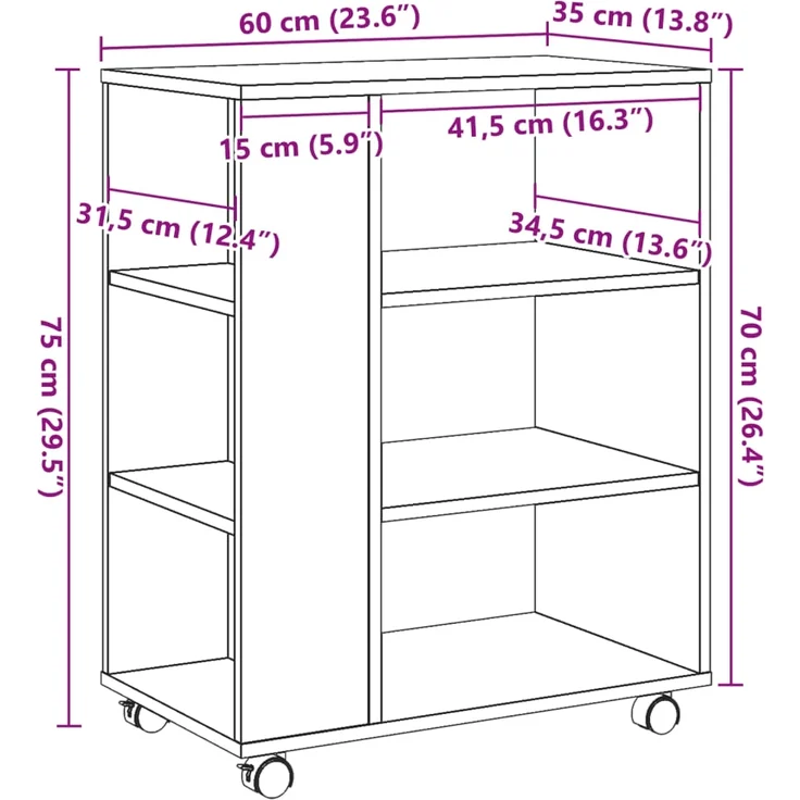 vidaXL Rollcontainer Altholz-Optik 60x35x75 cm Holzwerkstoff 856656 – Bild 9