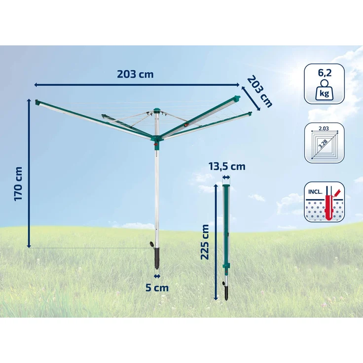 Leifheit 'Linomatic 500 Deluxe' Wäscheschirm, Easy-Lift-System, 50 m Leinenlänge, Aluminium,Kunststoff,Kunstfaser Silber/Grün, 231,9 x 231,9 x 174 cm cm – Bild 7