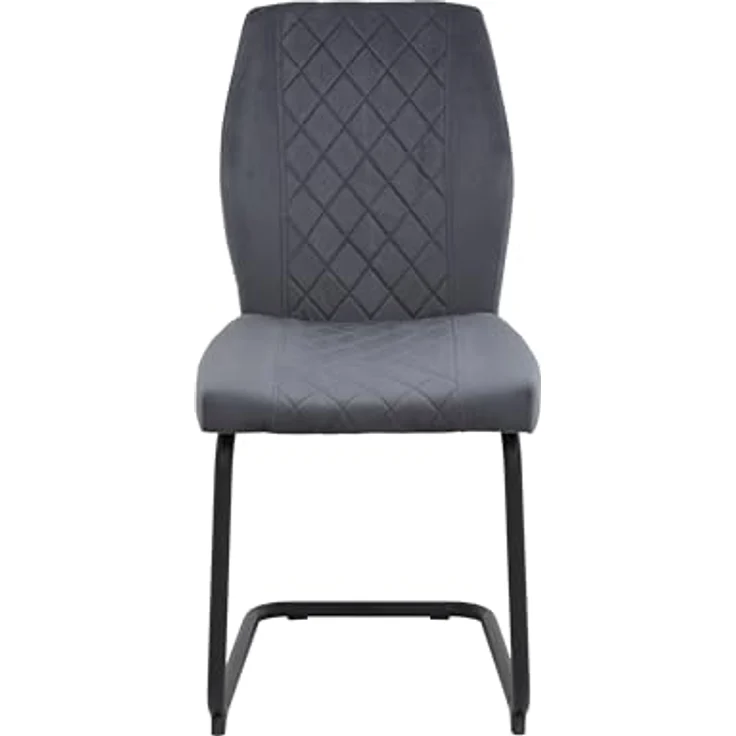 Hela Tische, 2er Set Freischwinger Küchenstuhl Oslo, Bezug Velvet/Samt Dunkelgrau, Rundrohr-Metall-Gestell Schwarz, Rautensteppung, 140kg belastbar – Bild 4
