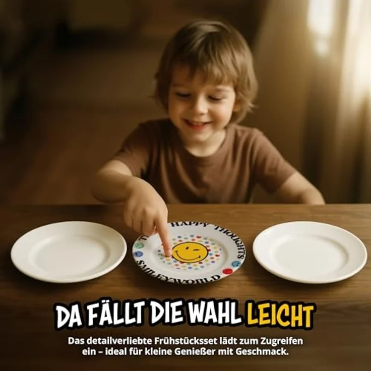 United Labels® Frühstücks-Geschirrset Smileyworld - Think Happy Thoughts - Set, 3-tlg, 1 Personen, Porzellan – Bild 4