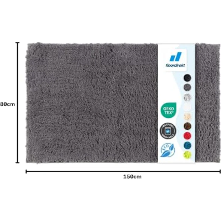 Floordirekt Badematte Sky, Hochflor Badezimmerteppich 80 x 150 cm, rutschhemmend & schnell trocknend, dunkelgrau, geeignet für Fußbodenheizung – Bild 2