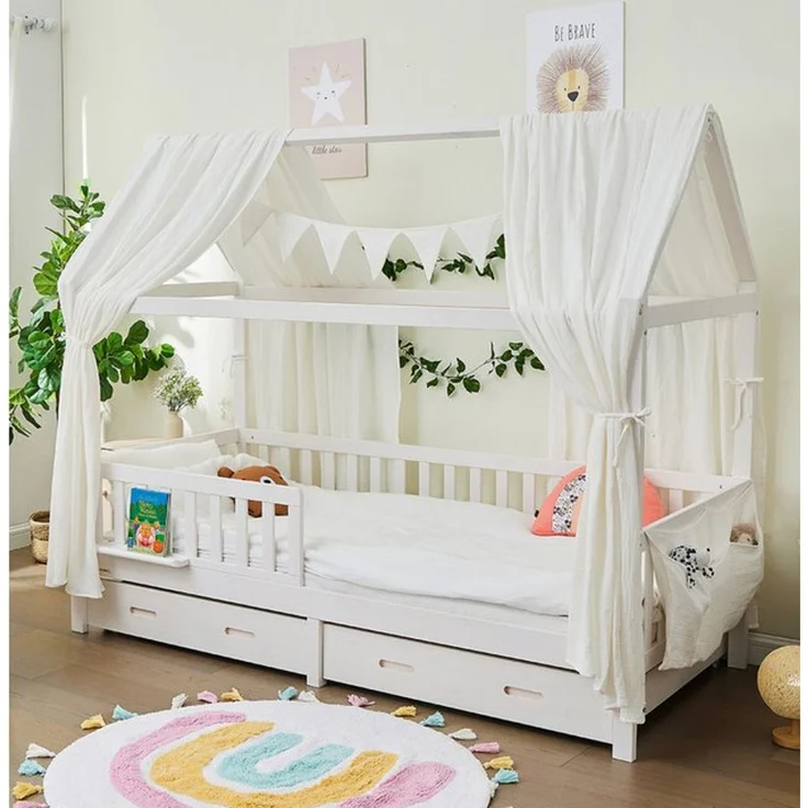 Alavya Home® Betthimmel Dekoset (2 Stück Betthimmel 1 Stück Wimpelkette 300cm cm lang mit 9 Stück Wimpeln, 3-tlg), Dekoset aus 100% Bio-Musselin Baumwolle 125x350 cm – Bild 4