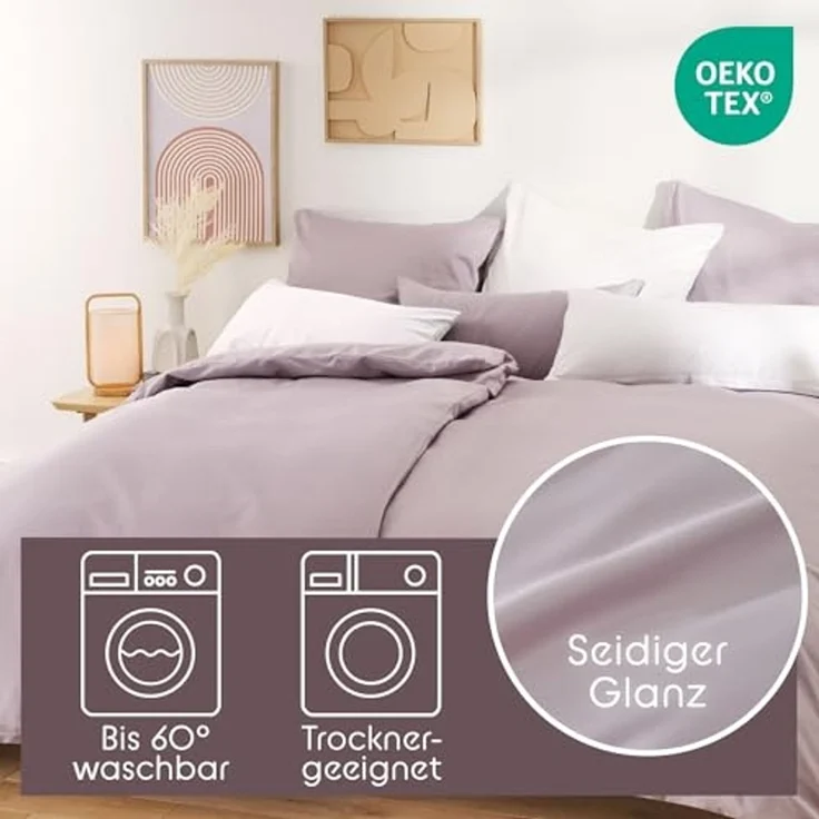 Blumtal Kissenbezüge Premium Mako Satin Kissenbezug, superweich aus 100% Baumwolle, (1 Stück), OEKO-TEX zertifiziert – Glanzoptik & farblich passender Reißverschluss – Bild 3