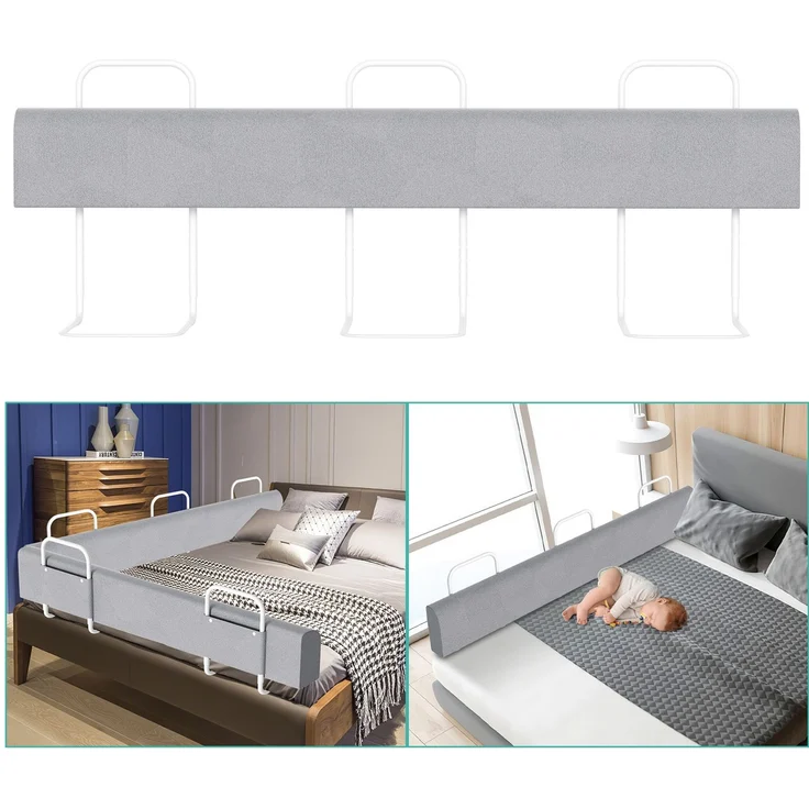 Eikuavons 1x Bettgitter 180cm Grau, höhenverstellbares Bettschutzgitter, Kinderbettgitter Babybettgitter Rausfallschutz für Familienbett & Kinderbett, Perlbaumwolle, Grau – Bild 1