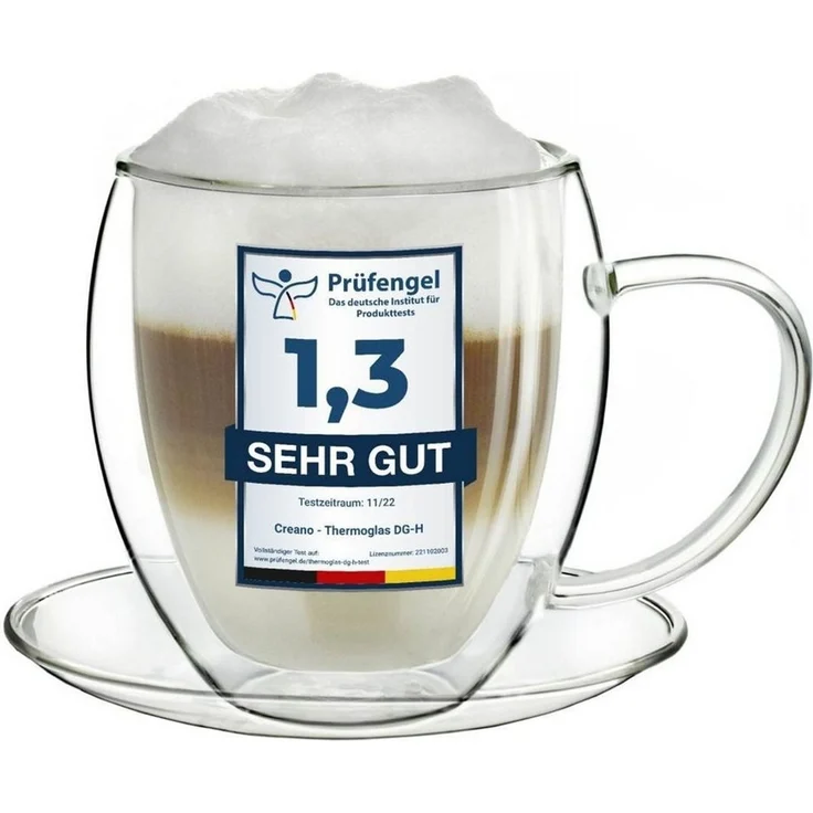 Creano Teeglas Thermo Tasse mit Untersetzer “bauchig” 400ml, einzel, Borosilikatglas, 1 Tasse mit Untertasse – Bild 5