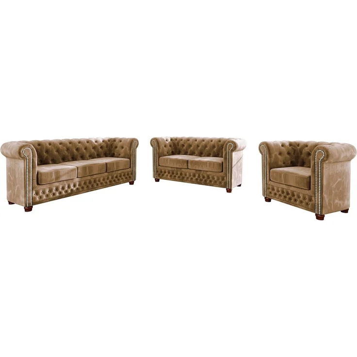 S-Style Möbel Chesterfield-Sessel Leeds aus Samt-Stoff mit Holzfüßen, mit Wellenfederung – Bild 3