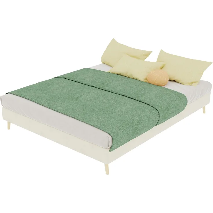 Novelux Bettgestell 140x200 Beige – Modernes Plattformbett aus Samt, Holzrahmen, Ohne Kopfteil, Low-Profile Design