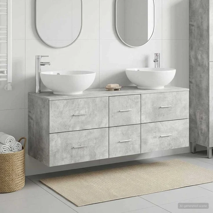 vidaXL Badezimmerschrank-Set 3 stk. Betongrau 129 x 44,5 x 80 cm 3405910 – Bild 1