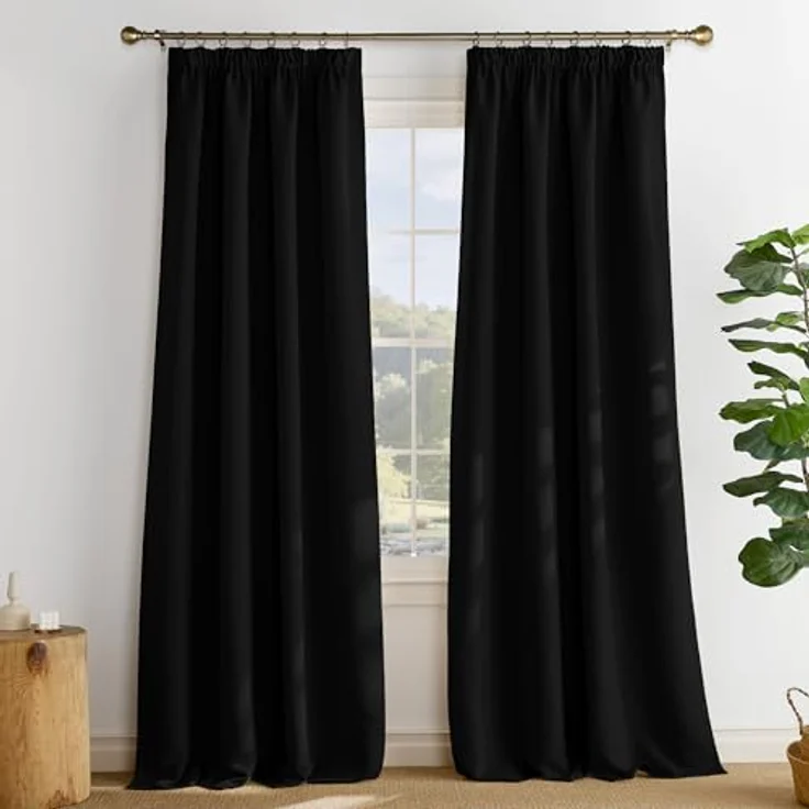 PONY DANCE Schwarze Vorhänge Blickdicht Kräuselband 2er Set Extra Breite Gardinen für Schlafzimmer/Wohnzimmer Thermovorhang gegen Hitze Verdunklungsgardine, H 228 x B 228 cm – Bild 3