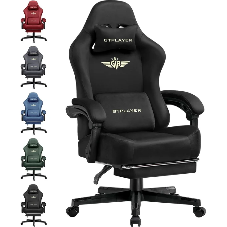 GTPLAYER Gaming Stuhl, Atmungsaktiver Bürostuhl, bürostuhl ergonomisch, Hochwertiger - Stoff, Ergonomischer PC Stuhl, 160° Verstellbare Rückenlehne und ausziehbare Fußstütze,Schwarz – Bild 1