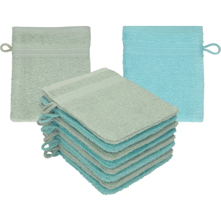 Betz Waschhandschuh 10 Stück Waschhandschuhe Premium 100% Baumwolle Waschlappen Set 16x21 cm Farbe heugrün - Ocean (10-tlg) – Bild 4