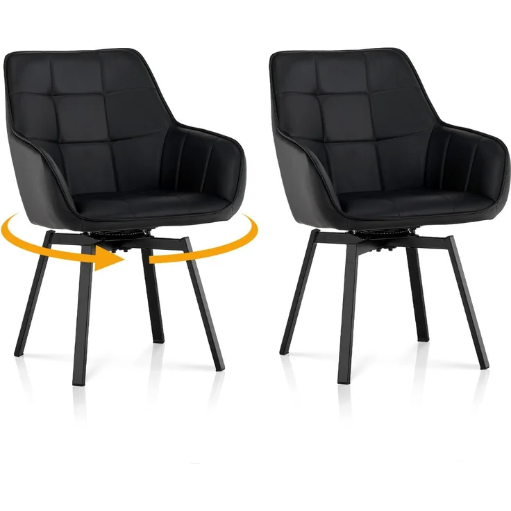 TUKAILAI 2er Set Esszimmerstühle Drehbar Kunstleder mit Armlehnen, Schwarz | Drehstuhl esszimmer,Rückenlehne,Armlehnstuhl,Gepolsterter Sitz, Metallbeine, Für Küche