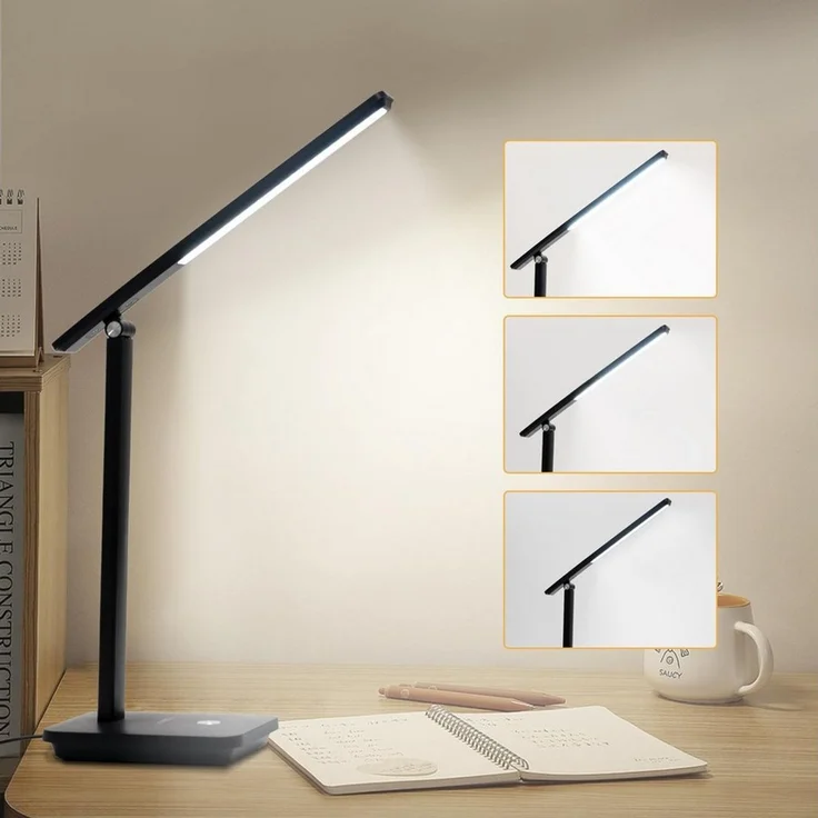 LQWELL Schreibtischlampe LED Tischlampe Abnehmbare Studienlampe, mit Touchdimmer, LED fest integriert, 3 Helligkeitsstufen, Dimmbare Tischleuchte, für Heimbüro, 0° bis 180° Drehung, 6500K – Bild 1