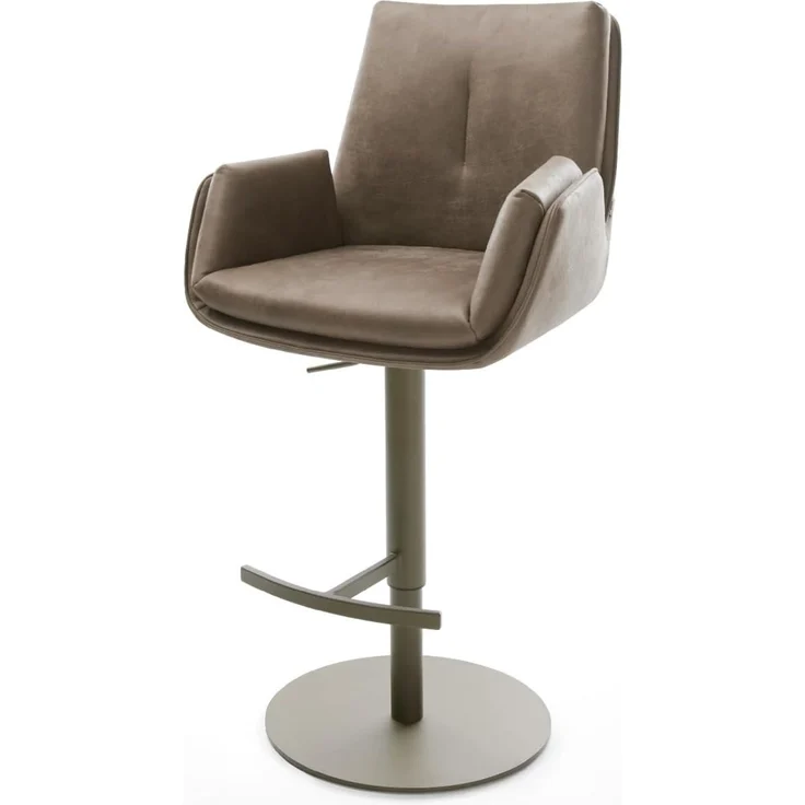 Barstuhl Clea-Flex Mikrofaser Taupe Vintage Drehfuß höhenverstellbar Metall Titanfarben – Bild 2
