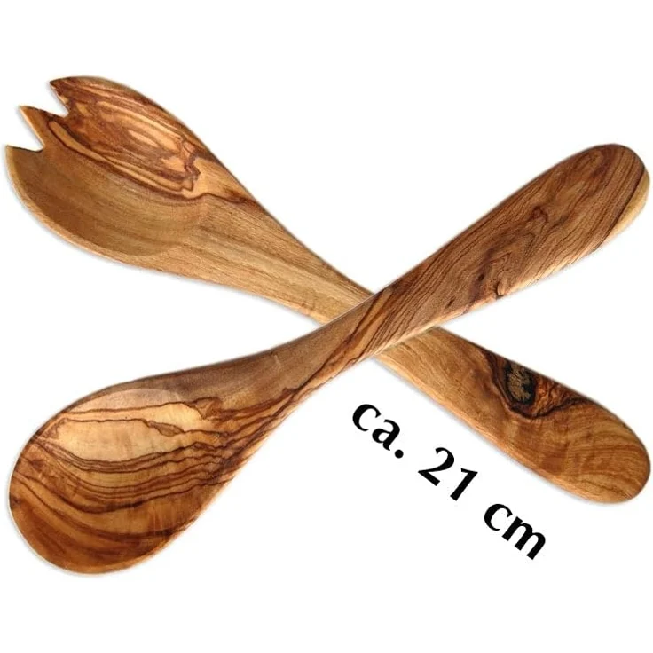 Olivenholz-erleben Salatbesteck (Set, 2-tlg, Gabel, Löffel), 30 cm aus Olivenholz – Bild 2