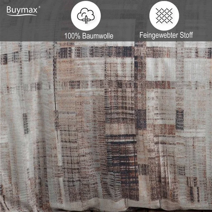 Buymax Bettwäsche Alvaro, Renforce: 100% Baumwolle, 3 teilig, 200x220 cm, Bettbezug-Set mit Reißverschluss Karo Kariert, Braun Beige – Bild 3