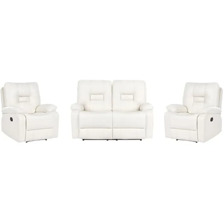 Sofa Set manuell verstellbar 4-Sitzer BERGEN Kunstleder Weiß