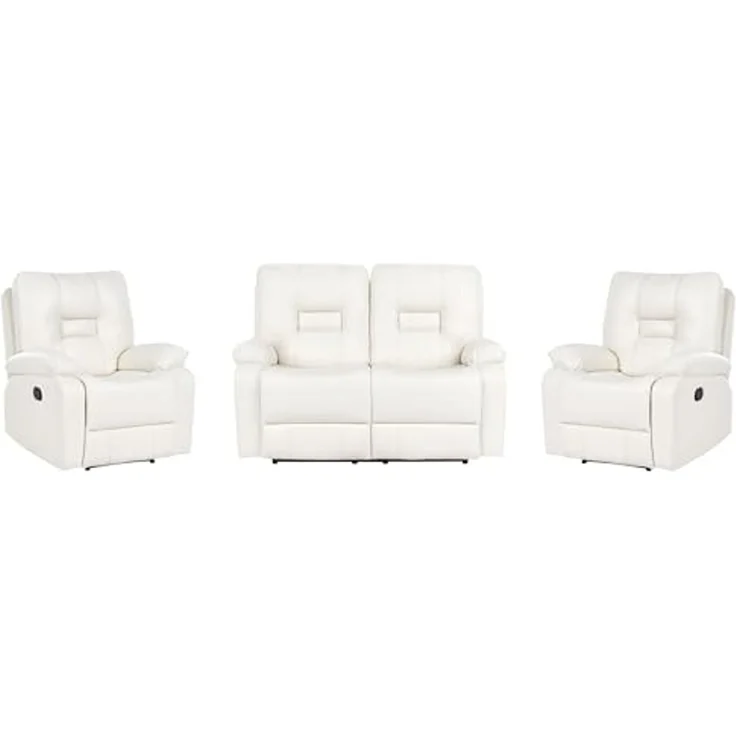 Sofa Set manuell verstellbar 4-Sitzer BERGEN Kunstleder Weiß – Bild 1