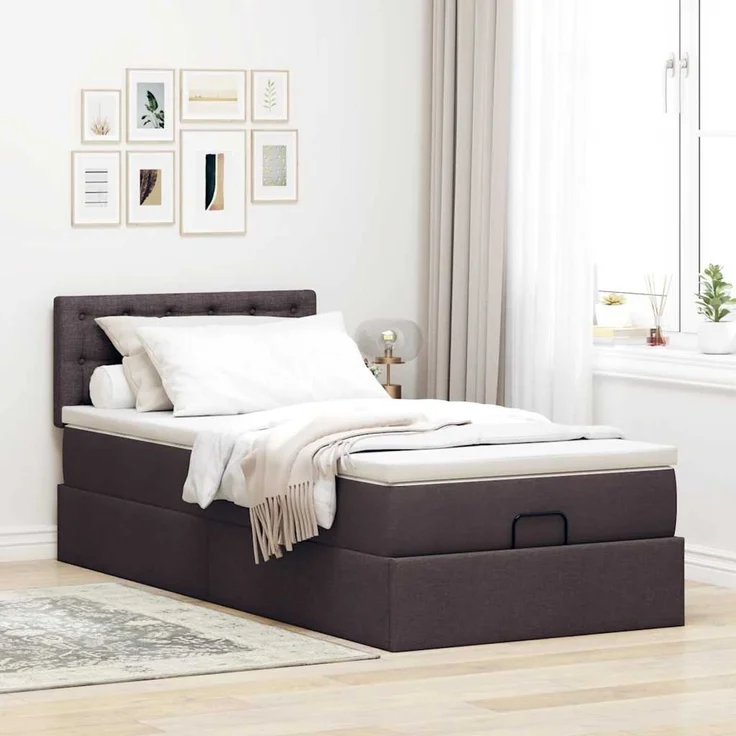 vidaXL Ottoman-Bett mit Matratze Dunkelbraun 90x200 cm Stoff 3311597 – Bild 3