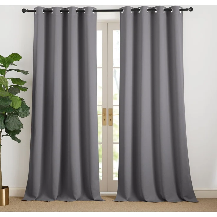 NICETOWN Blickdichter Vorhang 240 cm Lang Übergardinen Wohnzimmer 2er Set H240 x B140 cm Grau, Thermogardine Kälteschutz Gardinen Modern Abdunklungsvorhänge mit Ösen
