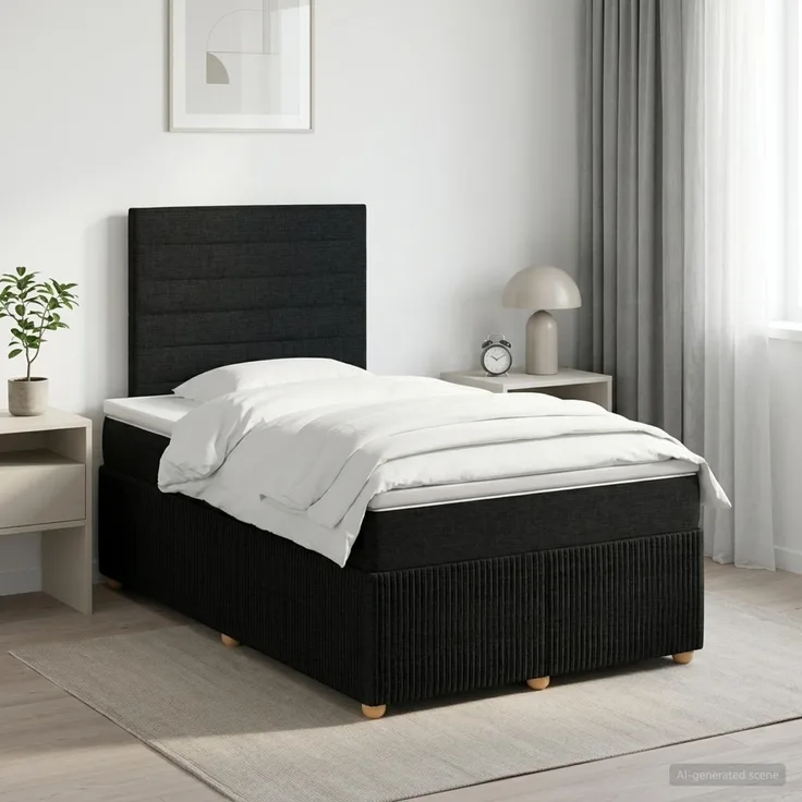 vidaXL Boxspringbett mit Matratze Schwarz 120 x 200 cm Stoff 3454363