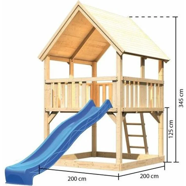 Karibu Kinderspielturm Luis Satteldach mit Rutsche Set mit Rutsche blau – Bild 14