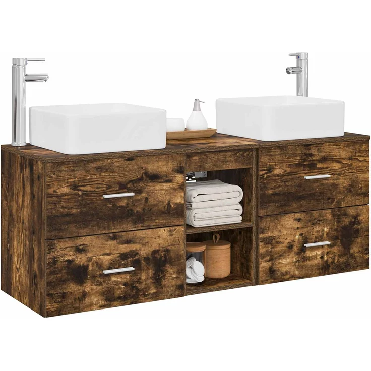 vidaXL Badezimmerschrank-Set 3 stk. Geräucherte Eiche 129 x 41 x 80 cm 3405823 – Bild 3