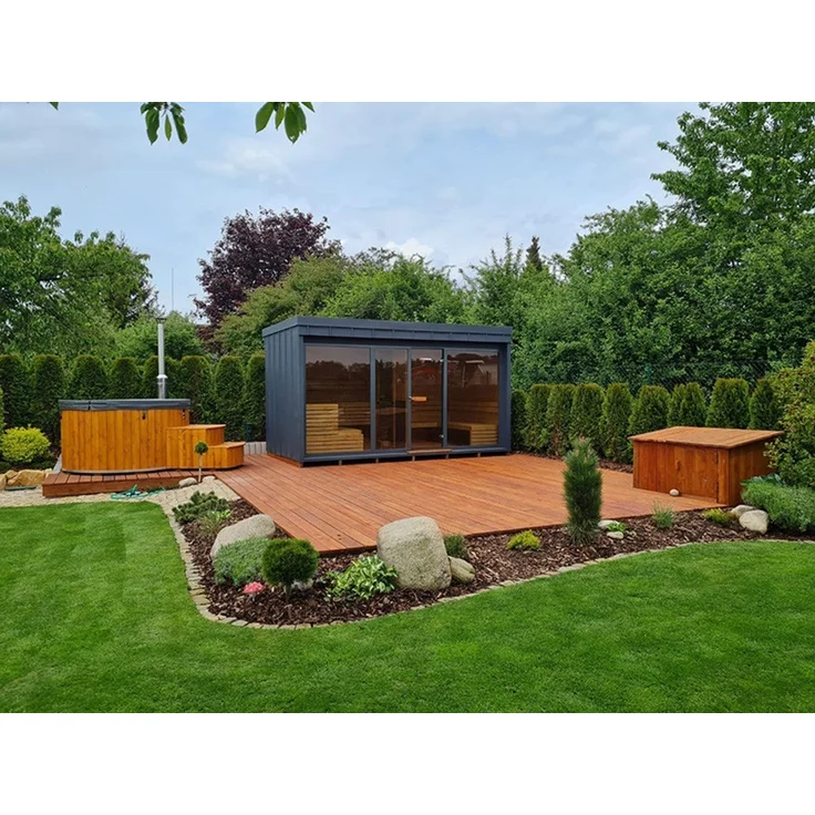 GardenAndPools Garten Sauna Rombek, hochwertige Skelettbauweise, Platz für ca. 4–6 Personen (sitzend) oder 2 Personen (liegend), 400 × 200 × 215 cm – Bild 4