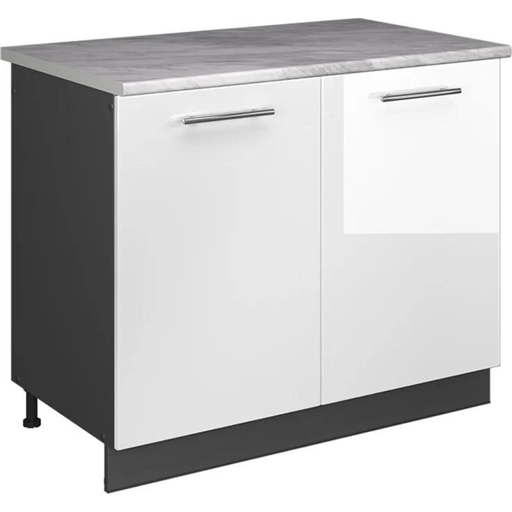 Spülenunterschrank Fame-Line Weiß Hochglanz/Anthrazit 100 cm, AP Marmor Vicco – Bild 1