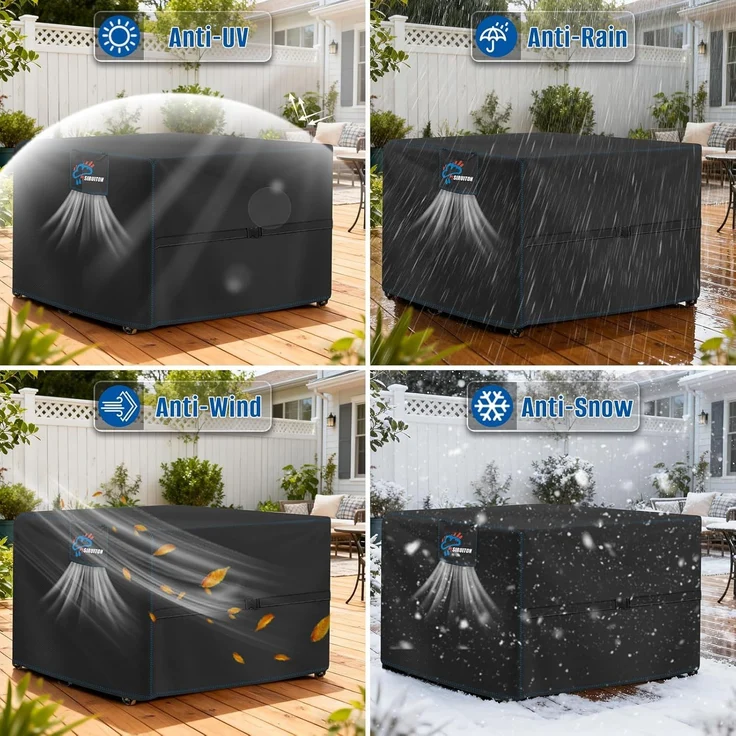 SIRUITON 150 x 150 x 74 cm Gartenmöbel Abdeckung mit Belüftungsöffnungen, Wasserdicht, Winddicht, UV-Beständiges, Schwerlast,Reißfest 420D Oxford Abdeckplane Gartenmöbel, Abdeckung Gartenmöbel Winterfest – Bild 8