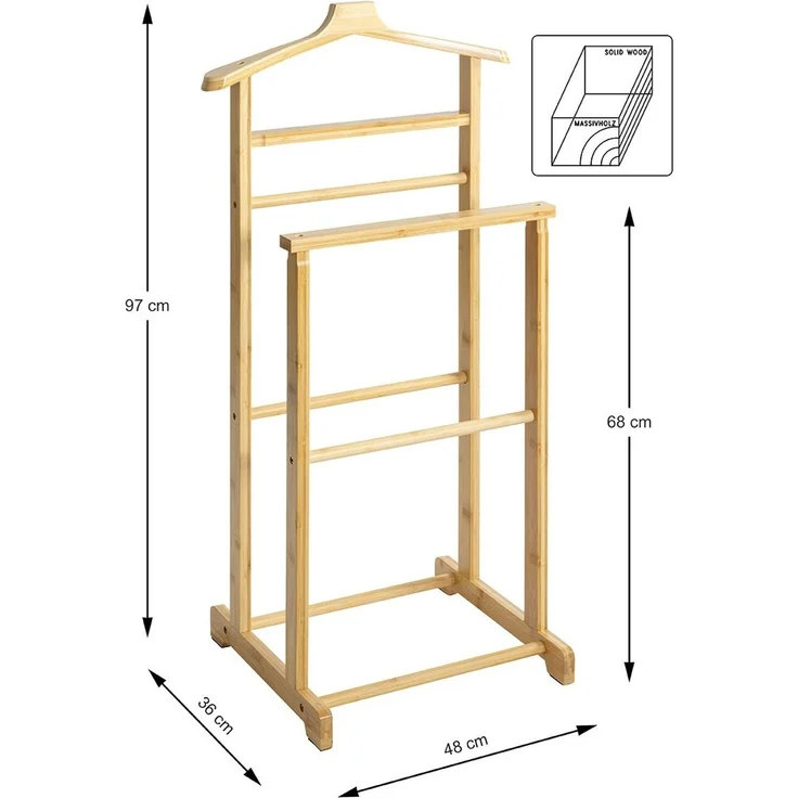 Haku Herrendiener Dressboy Anzugständer aus Bambus natur im Scandinavian-Stil, Gestell lackiert, belastbar bis 15 kg, 48x36x97 cm – Bild 6