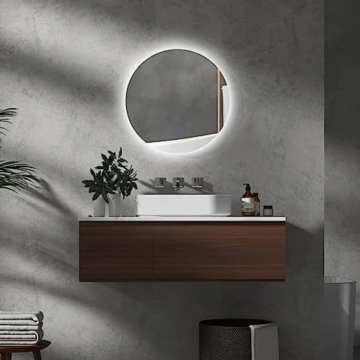 Kleankin Spiegel mit Beleuchtung, Touch-Schalter, Memory-Funktion (Wandspiegel, 1-St, Badezimmerspiegel), mit Anti-Beschlag, Ø60 x 3,5 cm – Bild 1