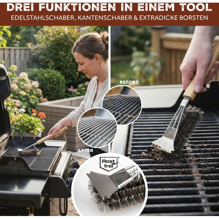 eluno Grillbesteck 4er-Set, Edelstahl und Bambus – Bild 4