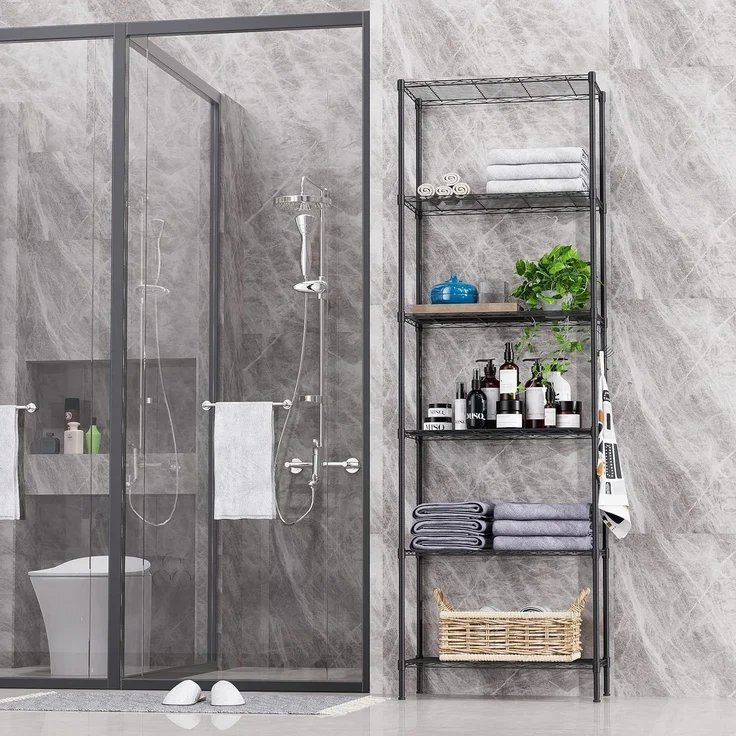 Himimi Regal,abstellraum Regal,Badezimmerregal Shelf,hoch schmal Standregale,Lagerregal 6 Ablage Küchenregal Metallregal, verstellbare Ablagen,Drahtkorb,54 x 29 x 160 cm,Schwarz – Bild 6
