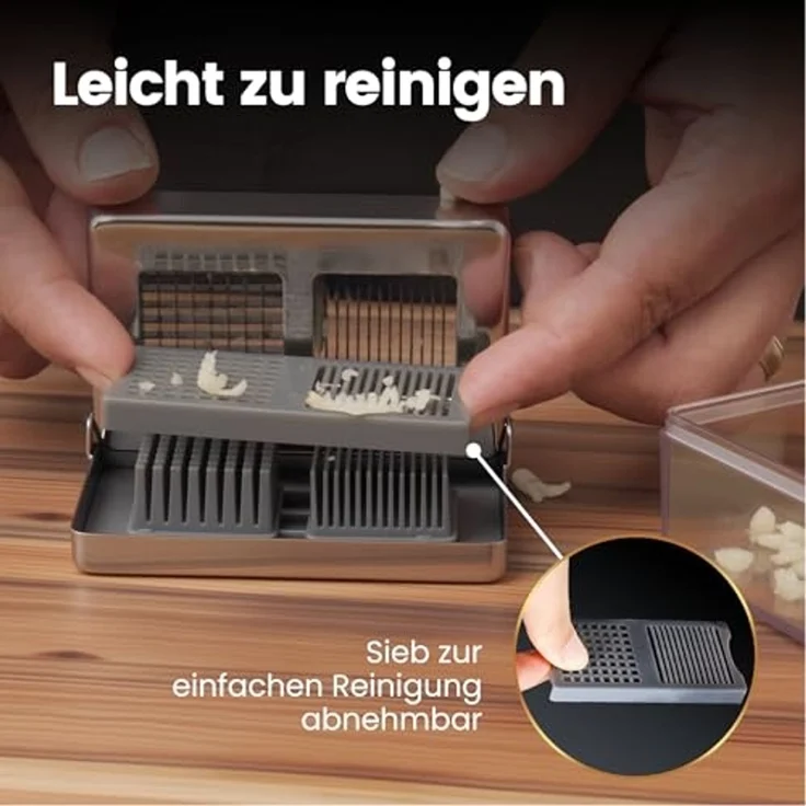 Knoblauchschneider Deluxe, Knoblauchschneider Deluxe, Edelstahl, 2-in-1 Hacker & Slicer mit Behälter – Bild 4