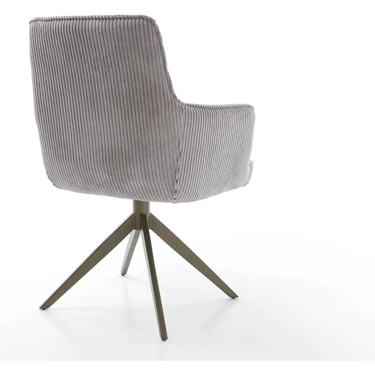 Drehstuhl Heira-Flex mit Armlehnen Cord Silbergrau Kreuzgestell breit Effektfinish Titan 360° drehbar Taschenfederkern – Bild 5