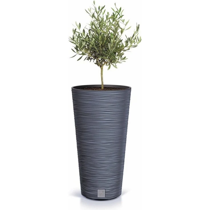 Spetebo Blumentopf Kunststoff Rillen Blumen Topf anthrazit - 58x30 cm (Stück, 1 St, Blumentopf), Rillen Design Pflanzkübel mit Einsatz – Bild 4