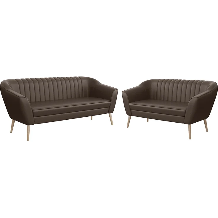 MEBLINI Sofa-Set KAIA 3+2 - Braun Kunstleder - für Wohnzimmer - Mini Lounge für fünf Personen - Küchensofa - Sofa Klein - Sitzgarnitur - Polstergarnitur - Sofagarnituren – Bild 1