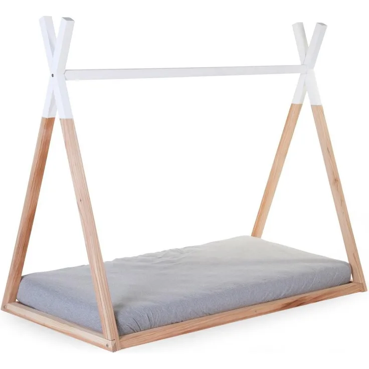 CHILDHOME Spielbett Tipi 70x140 cm Holz Naturfarben und Weiß B140TIPI