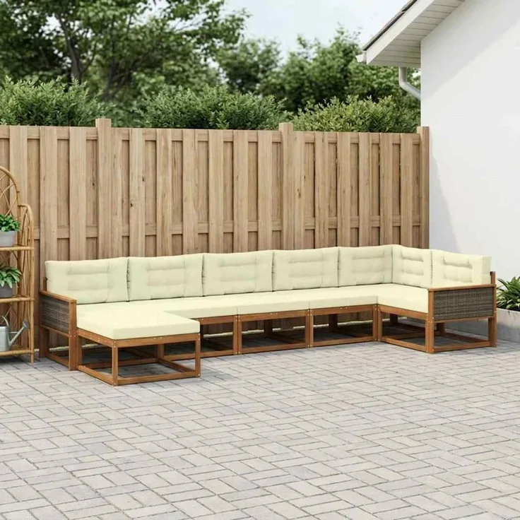 vidaXL Outdoor-Sofagarnitur 7 stk. 7-Sitzer Natur und Creme 3382738