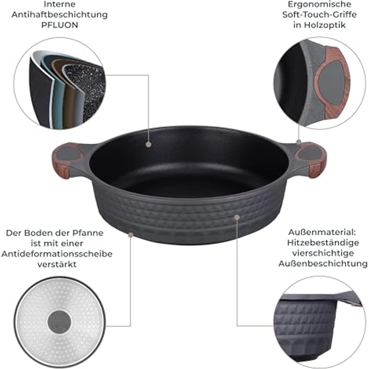 RESTO Kitchenware Kochtopf Capella, Schmortopf antihaftbeschichtet und spülmaschinenfest, Aluminiumguss (2-tlg), mit Glasdeckel und stoßdämpfendem Silikonrand, im Geschenkkarton – Bild 4
