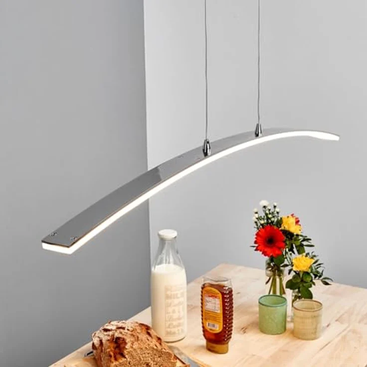 Lucande LED-Pendelleuchte Lorian, 99 cm, chrom mit satinierter Diffusor für gleichmäßige Lichtverteilung – Bild 2
