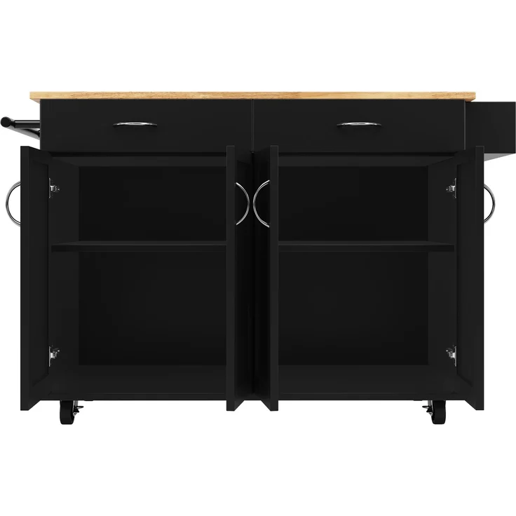 Kücheninsel aus MDF mit klappbarer Platte & Stauraum, 106x50x90,5 cm, Schwarz – Bild 7