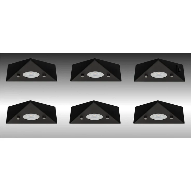 TRANGO LED Unterbauleuchte, 6er Set 6740-65 LED-Küchenunterbauleuchte aus Edelstahl in Matt-Schwarz *COOK* LED Einbauleuchte - Einbaustrahler inkl. 6x 4,8 Watt LED Modul 3000K warmweiß - direkt 230 Volt - beliebig erweiterbar, Schalter - Dreieckleuchte... – Bild 1
