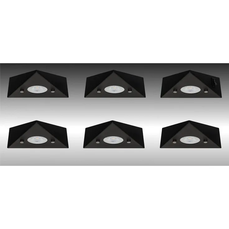 TRANGO LED Unterbauleuchte, 6er Set 6740-65 LED-Küchenunterbauleuchte aus Edelstahl in Matt-Schwarz *COOK* LED Einbauleuchte - Einbaustrahler inkl. 6x 4,8 Watt LED Modul 3000K warmweiß - direkt 230 Volt - beliebig erweiterbar, Schalter - Dreieckleuchte...