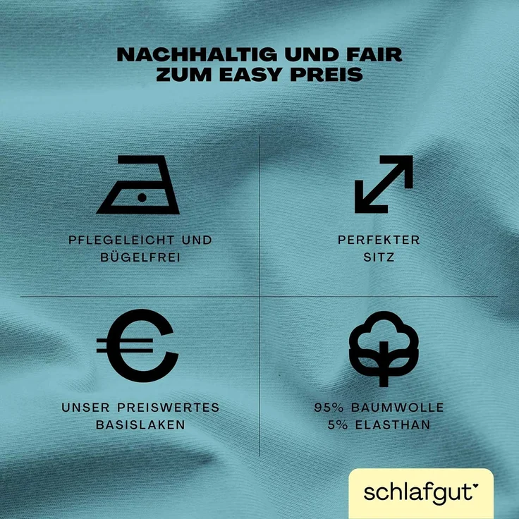 Schlafgut 'Easy' Spannbettlaken, MADE IN GREEN by OEKO-TEX®, Gummizug: rundum, Jersey Elasthan, Petrol Mid, S 90x190cm - 100x220cm – Bild 2