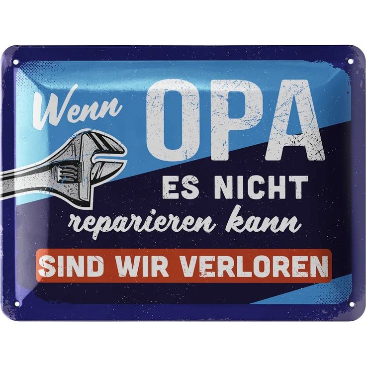 LANOLU Blechschild Opa reparieren - 15x20cm – Metall – Blau – 15156 – Bild 1