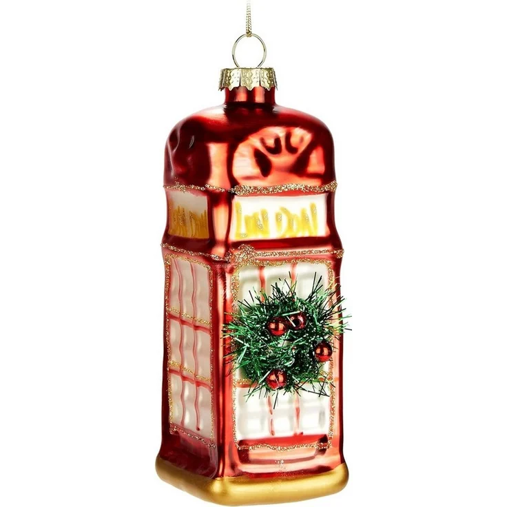BRUBAKER Christbaumschmuck Telefonzelle UK - Handbemalte Weihnachtskugel aus Glas 13 cm Baumkugel (1-tlg), England Weihnachtsdekoration - Mundgeblasener Weihnachtsschmuck Figur – Bild 2