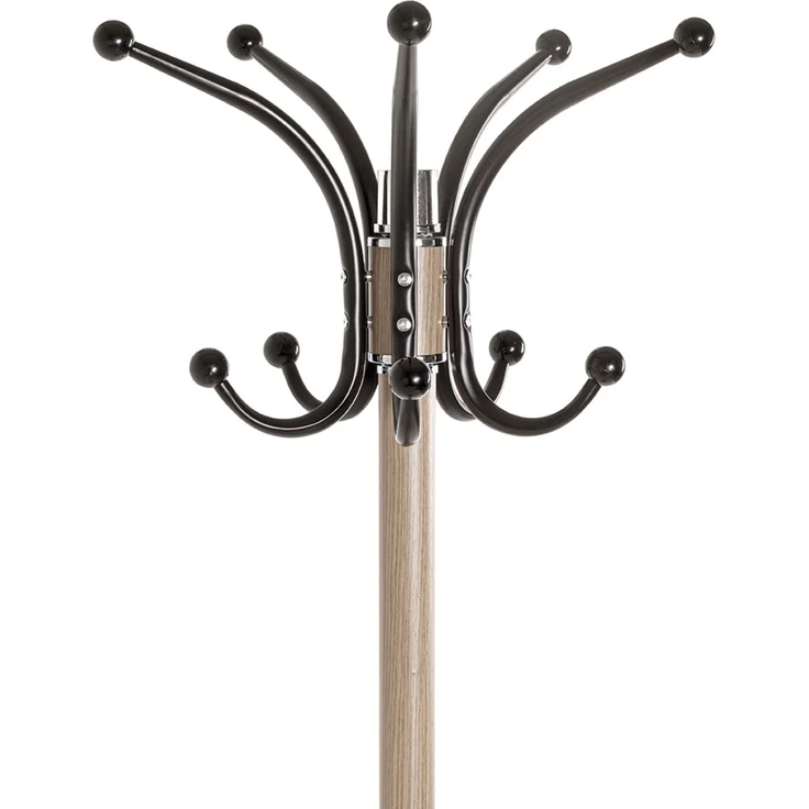 Haku Garderobenständer aus Stahlrohr mit Eiche-Dekor, 14 Garderobenhaken, Schirmhalter und Marmorfuß in Schwarz, Ø 40 cm, H 175 cm – Bild 4