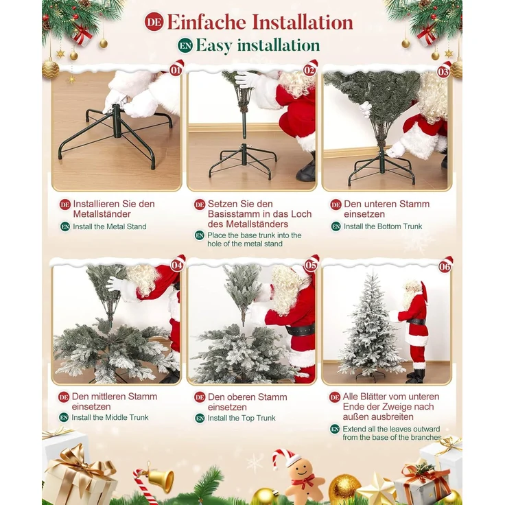 Yorbay Künstlicher Weihnachtsbaum Künstlicher Christbaum, mit Schnee, Metallständer – Bild 5